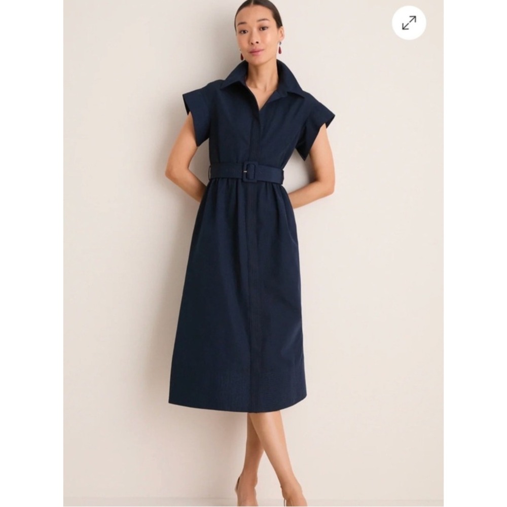 Tuckernuck Belted Shirt Dress Navy Blue Button Down Midi Fit & Flare NWT Size XL